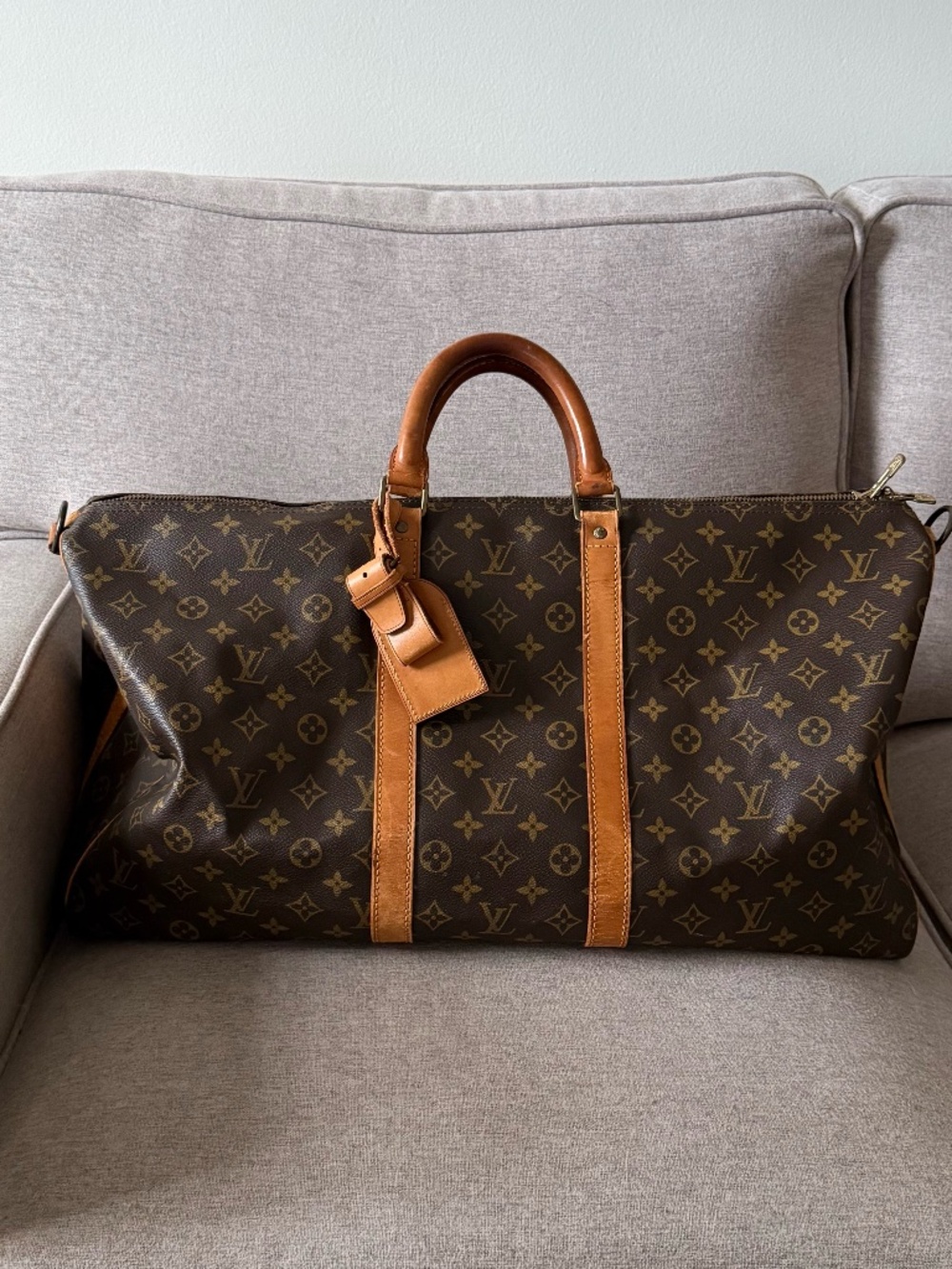 Louis Vuitton Vintage Keepall 50 Bandouliere Monogram 1989 w/ Strap & Tag